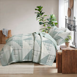 3 Piece Geometric Cotton Coverlet Mini Set, Green