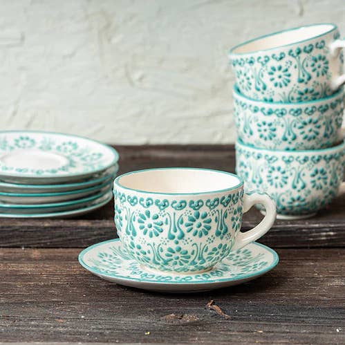 Handmade Turkish Coffee Cup & Saucer – White
