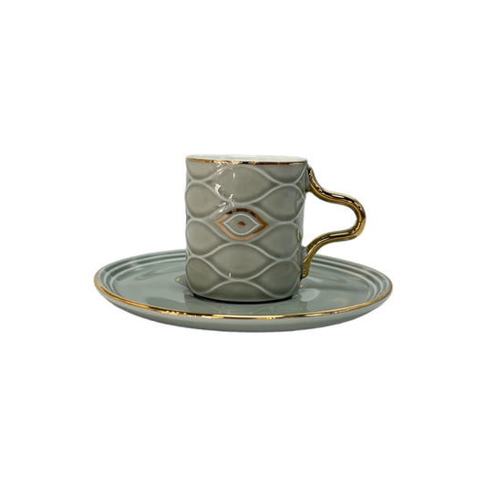 Gray Evil Eye Coffee Cups & Saucers Set of 6