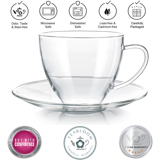 Royal Borosilicate Glass Teacup & Saucer Set of 4