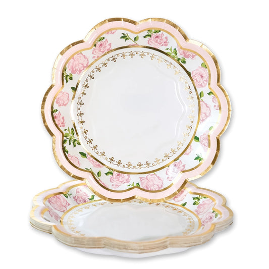 Tea Time Whimsy 7 Inch Paper Plates - Pink Set of 16