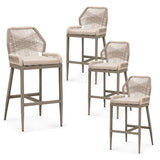 PURPLE LEAF Outdoor Bar Stools Wicker Rattan Bar Stools with Back Aluminum Outside Garden Patio Bar Chairs