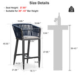 PURPLE LEAF Outdoor Bar Stools Set of 2 for Overweight Wicker Rattan Patio Barstools Woven Modern Bar Chairs with Backrest and Cushions for Garden Outside