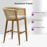 PURPLE LEAF Bar Stools Set of 2 Rattan Bar Stools with Cushions Aluminum Bar Chairs for Outdoor or Indoor Kitchen Bar Stools
