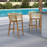 PURPLE LEAF Bar Stools Set of 2 Rattan Bar Stools with Cushions Aluminum Bar Chairs for Outdoor or Indoor Kitchen Bar Stools