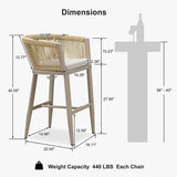 PURPLE LEAF Bar Stools Set of 2 Rattan Bar Stools with Cushions Aluminum Bar Chairs for Outdoor or Indoor Kitchen Bar Stools