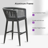 PURPLE LEAF Bar Stools Set of 2 Rattan Bar Stools with Cushions Aluminum Bar Chairs for Outdoor or Indoor Kitchen Bar Stools