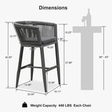 PURPLE LEAF Bar Stools Set of 2 Rattan Bar Stools with Cushions Aluminum Bar Chairs for Outdoor or Indoor Kitchen Bar Stools