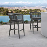 PURPLE LEAF Bar Stools Set of 2 Rattan Bar Stools with Cushions Aluminum Bar Chairs for Outdoor or Indoor Kitchen Bar Stools