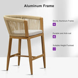 PURPLE LEAF Bar Stools Set of 2 Rattan Bar Stools with Cushions Aluminum Bar Chairs for Outdoor or Indoor Kitchen Bar Stools