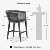 PURPLE LEAF Bar Stools Set of 2 Rattan Bar Stools with Cushions Aluminum Bar Chairs for Outdoor or Indoor Kitchen Bar Stools