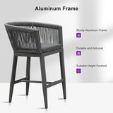 PURPLE LEAF Bar Stools Set of 2 Rattan Bar Stools with Cushions Aluminum Bar Chairs for Outdoor or Indoor Kitchen Bar Stools