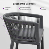 PURPLE LEAF Bar Stools Set of 2 Rattan Bar Stools with Cushions Aluminum Bar Chairs for Outdoor or Indoor Kitchen Bar Stools