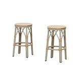 PURPLE LEAF Patio Round Bar Stools Set of 2 Outdoor Backless Barstools Woven Rattan Bar Chair  for Indoor Kitchen Island Bistros Cafe Restaurant