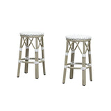 PURPLE LEAF Patio Round Bar Stools Set of 2 Outdoor Backless Barstools Woven Rattan Bar Chair  for Indoor Kitchen Island Bistros Cafe Restaurant