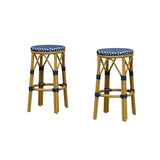 PURPLE LEAF Patio Round Bar Stools Set of 2 Outdoor Backless Barstools Woven Rattan Bar Chair  for Indoor Kitchen Island Bistros Cafe Restaurant