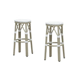 PURPLE LEAF Patio Round Bar Stools Set of 2 Outdoor Backless Barstools Woven Rattan Bar Chair  for Indoor Kitchen Island Bistros Cafe Restaurant