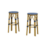 PURPLE LEAF Patio Round Bar Stools Set of 2 Outdoor Backless Barstools Woven Rattan Bar Chair  for Indoor Kitchen Island Bistros Cafe Restaurant