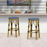 PURPLE LEAF Patio Round Bar Stools Set of 2 Outdoor Backless Barstools Woven Rattan Bar Chair  for Indoor Kitchen Island Bistros Cafe Restaurant