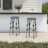 PURPLE LEAF Patio Round Bar Stools Set of 2 Outdoor Backless Barstools Woven Rattan Bar Chair  for Indoor Kitchen Island Bistros Cafe Restaurant