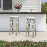 PURPLE LEAF Patio Round Bar Stools Set of 2 Outdoor Backless Barstools Woven Rattan Bar Chair  for Indoor Kitchen Island Bistros Cafe Restaurant