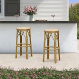 PURPLE LEAF Patio Round Bar Stools Set of 2 Outdoor Backless Barstools Woven Rattan Bar Chair  for Indoor Kitchen Island Bistros Cafe Restaurant