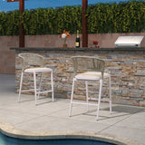 PURPLE LEAF Bar Stool Rattan Bar Stools Counter Stools with Back Metal Bar Height Stool Outdoor Bar Chair for Garden Kitchen