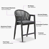 PURPLE LEAF Outdoor Bar Stools Set of 2 – Counter Stools Bar Stools with Aluminum Frame & Backrest for Patio, Kitchen Island & Bistro Stools