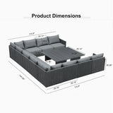 PURPLE LEAF Sanori L-Shaped Patio Couch Set Modular Sofa with Grey Cushions and Ottoman for Backyard