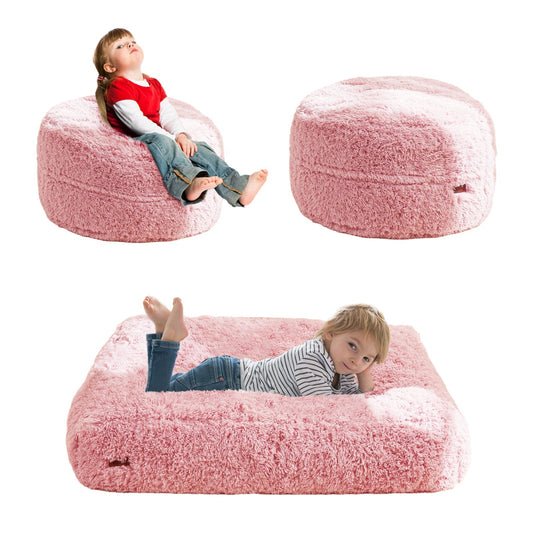MAXYOYO Bean Bag Chair Bed for Kids, Plush Convertible Bean Bag Folds from Chair to Floor Mattress, Pink