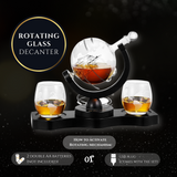 Rotating Whiskey Decanter Globe Set with 2 10OZ Etched Whiskey Glasses