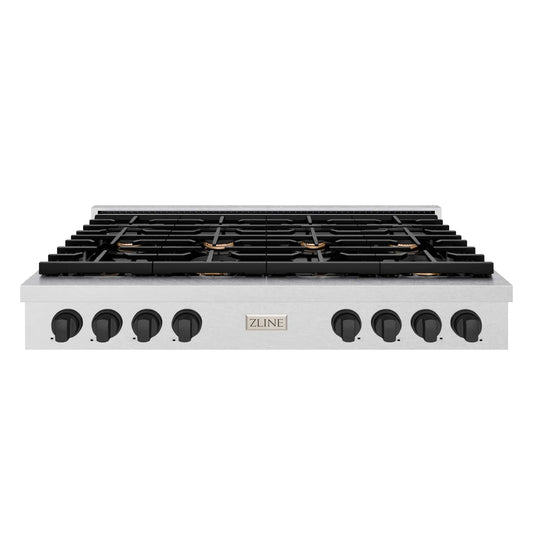 ZLINE 48" Paramount Gas Rangetop DuraSnow® Stainless Steel Matte Black SRTSZ-48-MB