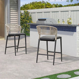 PURPLE LEAF Bar Stool Rattan Bar Stools Counter Stools with Back Metal Bar Height Stool Outdoor Bar Chair for Garden Kitchen