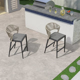 PURPLE LEAF Bar Stool Rattan Bar Stools Counter Stools with Back Metal Bar Height Stool Outdoor Bar Chair for Garden Kitchen