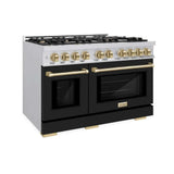 ZLINE 48" Select Gas Range Convection Gas Oven Stainless Steel Black Matte Doors Champagne Bronze HGRZ-BLM-48-CB