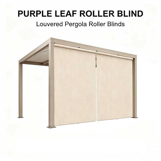 PURPLELEAF Outdoor Champagne Solid Color Roller Blinds for Louvered Pergolas, Thermal Insulated, UV & Waterproof Fabric, Privacy Protection, Easy Installation