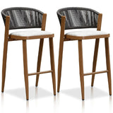 PURPLE LEAF Counter Height Bar Stool Set of 2 Outdoor Stool Chair with Footrest Patio Bar Height Stools Rattan Barstools for Outdoor or Indoor