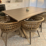 PURPLE LEAF Modern Outdoor Dining Table with 6/8/10 Seats, All-Weather Aluminum Table and Rattan Chairs with Cushions, Champagne