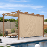 PURPLE LEAF Outdoor Retractable Pergola with Sun Shade Canopy In Natural Wood Grain Frame With Curtains