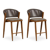 PURPLE LEAF Bar Stool Rattan Bar Stools Counter Stools with Back Metal Bar Height Stool Outdoor Bar Chair for Garden Kitchen