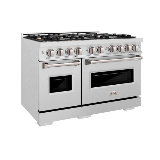 ZLINE 48" Dual Fuel Range, Gas Cooktop, Electric Convection Oven DuraSnow® Stainless Steel, Brass Burners CDRS-BR-48
