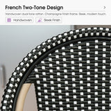 PURPLE LEAF Patio French Counter Stool Set of 2 Outdoor Backrest Barstools Aluminum Frame Woven Rattan for Indoor Kitchen Garden Balcony Restaurant