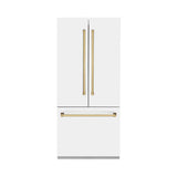 ZLINE Autograph Edition French Door Refrigerator, Internal Water, Ice Dispenser, White Matte, Champagne Bronze Accents RBIVZ-WM