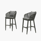 PURPLE LEAF Outdoor Bar Stools Patio Modern Aluminum Rattan High Back & Arms Bar Chairs with Removable Cushions and Pillows  for Outdoor or Indoor