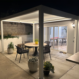 PURPLE LEAF Athena Louvered Pergola White Outdoor Aluminum Pergola with Strip Lights Adjustable Gazebo for Patio Deck Garden