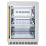 ZLINE 24" Touchstone 151 Can Beverage Fridge DuraSnow® Stainless Steel Glass Door And Champagne Bronze Handle RBSOZ-SN-24-CB