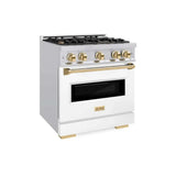 ZLINE 30" Dual Fuel Range, Gas Cooktop, Electric Convection Oven Stainless Steel, White Matte Polished Gold CDRZ-WM-30-G