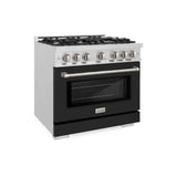 ZLINE 36" Select Dual Fuel Range Gas Cooktop Electric Convection Oven DuraSnow® Stainless Steel Black Matte Door HDRS-BLM-36