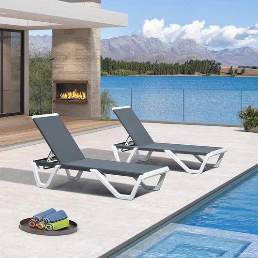 PURPLE LEAF Patio Chaise Lounge Plastic Pool Outdoor Lounge Chair with Aluminum Frame Stackable Patio Tanning Chairs for Poolside Sunbathing Beach Deck Yard