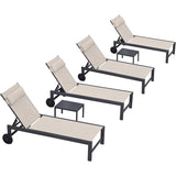 PURPLE LEAF Outdoor Lounge Chair Patio Chaise Pool Lounger Aluminum Frame with Side Table and Wheels for Outside Sunbathing Tanning Recliner Including Pillows